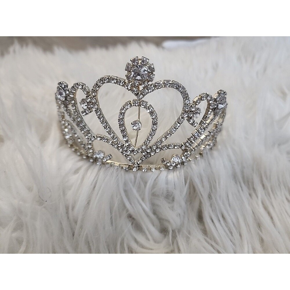 HEARTS CLEAR CRYSTAL HAIR TIARA CROWN BRIDAL PARTY PROM -
